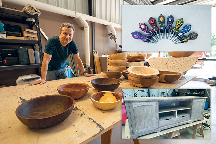 Fisher has turned his lifelong passion for woodworking into a side business, selling wine stoppers and bowls he fashions in his 2,400 square-foot home woodshop