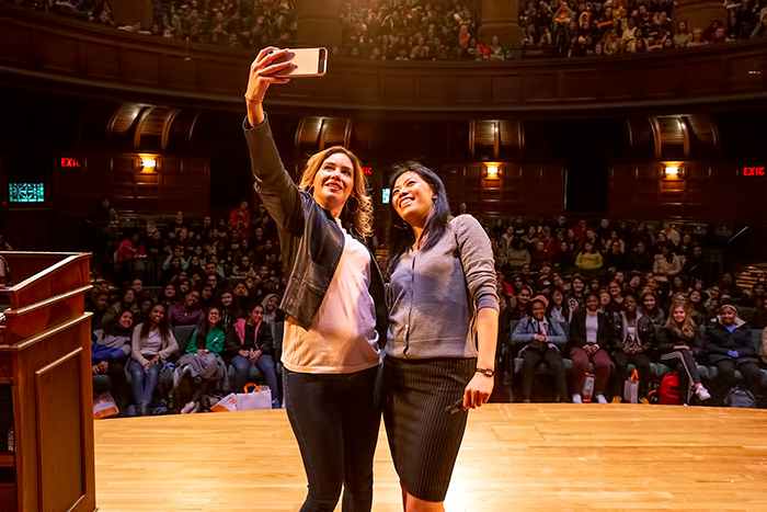 LLNL physicist Tammy Ma snaps a selfie with Deedee Ortiz at a Princeton STEM conference