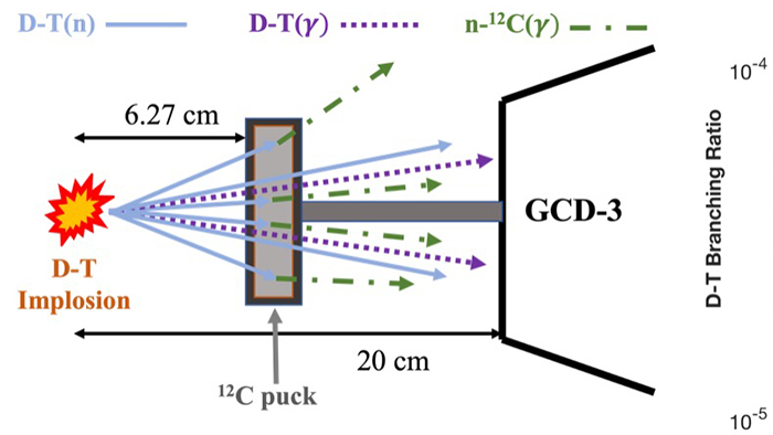 Experimental layout of a D-T gamma-to-neutron branching ratio experiment