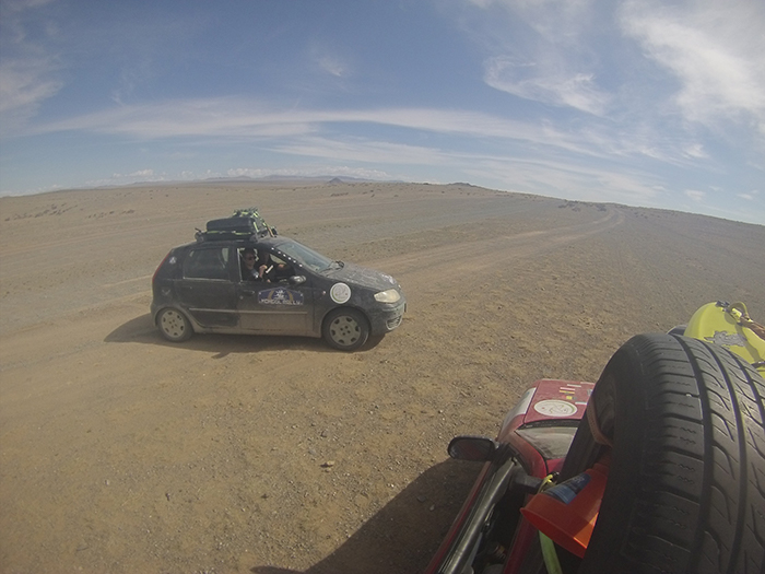 Photo of Brian Berman driving Fiat Punto through Mongolia