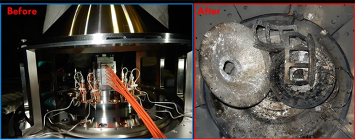 Before and after photos of an x-ray diffraction experiment on Z