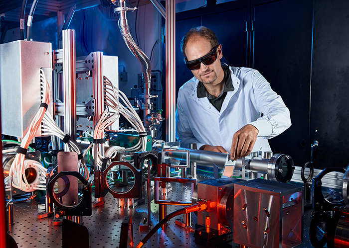 Andrew Longman aligns the COMET laser at LLNL’s Jupiter Laser Facility