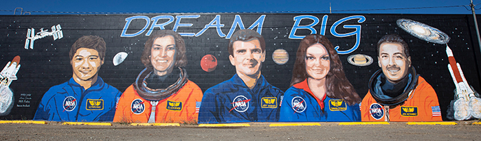 The “Dream Big” mural of NASA astronauts Leroy Chiao, Ellen Ochoa, Jeff Wisoff, Tammy Jernigan, and José Hernández