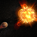 Artist’s illustration shows a red dwarf star orbited by a hypothetical exoplanet