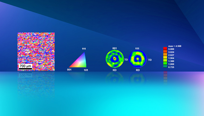 Image shows an Electron Backscatter Diffraction (EBSD) map