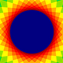 Brightly multi-colored circle on a dark blue background