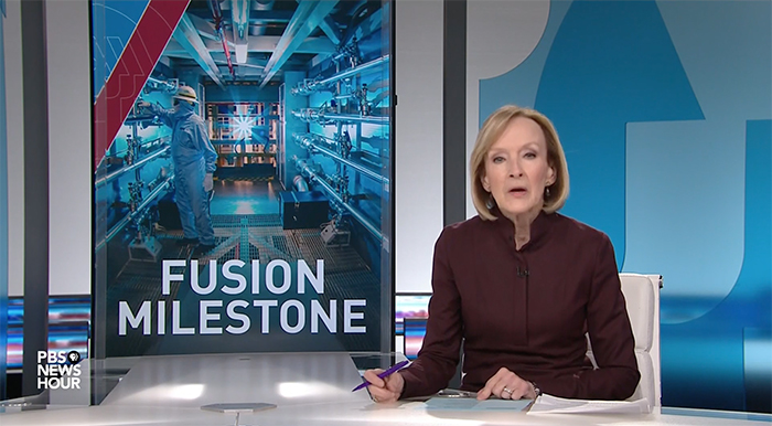 Anchor Judy Woodruff announces the fusion ignition breakthrough on “PBS NewsHour.”